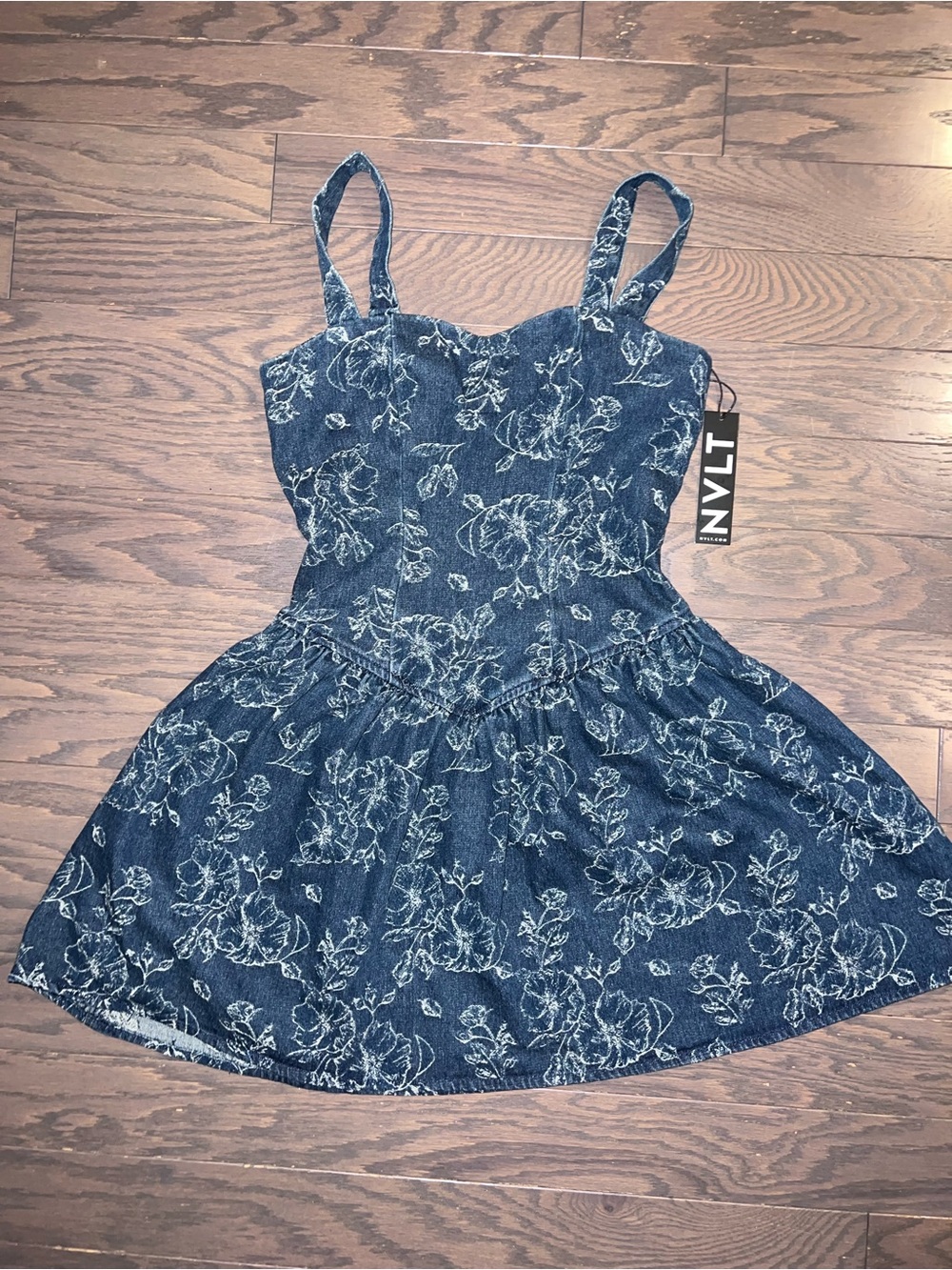 NVLT Navy Blue Floral Denim Sundress